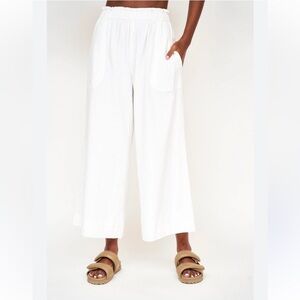 Mirth White Cotton/Linen Pull On Wide Leg Cropped Lined Pant Size XS